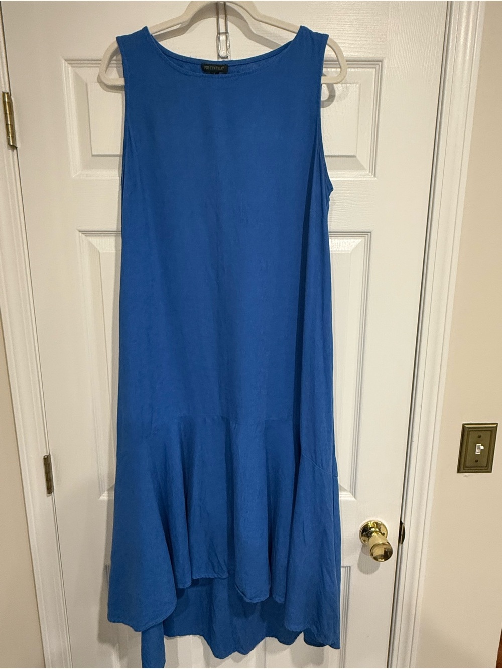 For Cynthia Blue Linen Blend Sleeveless Dress